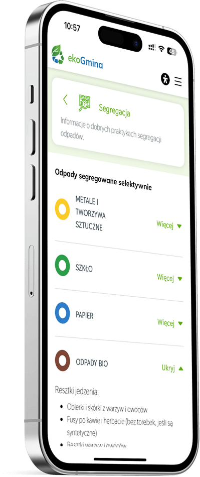 Ekran aplikacji ekoGmina z harmonogramem odpadów