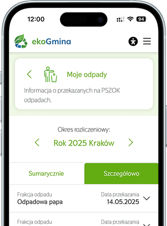 Widok historii przekazanych odpadów w aplikacji